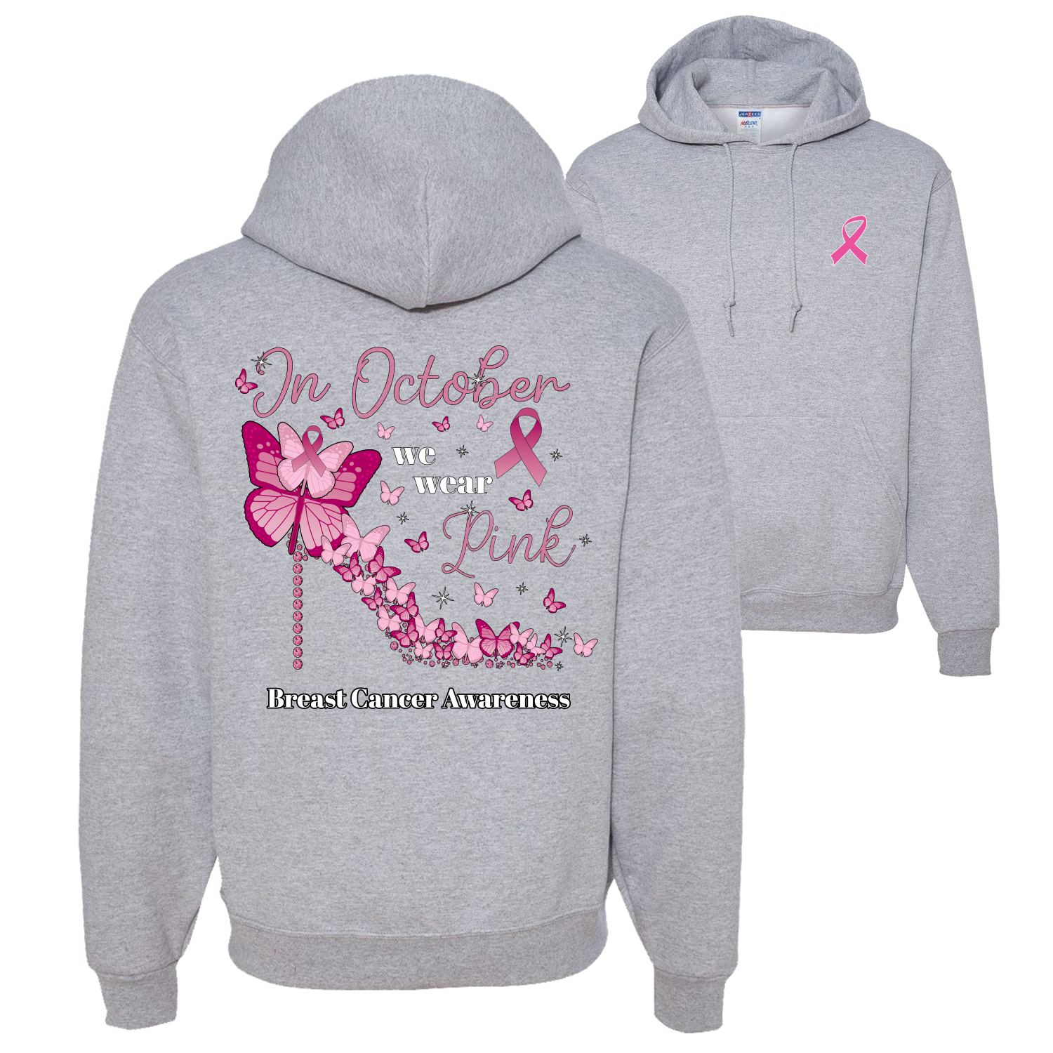 In October We Wear Pink Diamond Heel Unisex Graphic Hoodie Sweatshirt - Picture 5 of 8