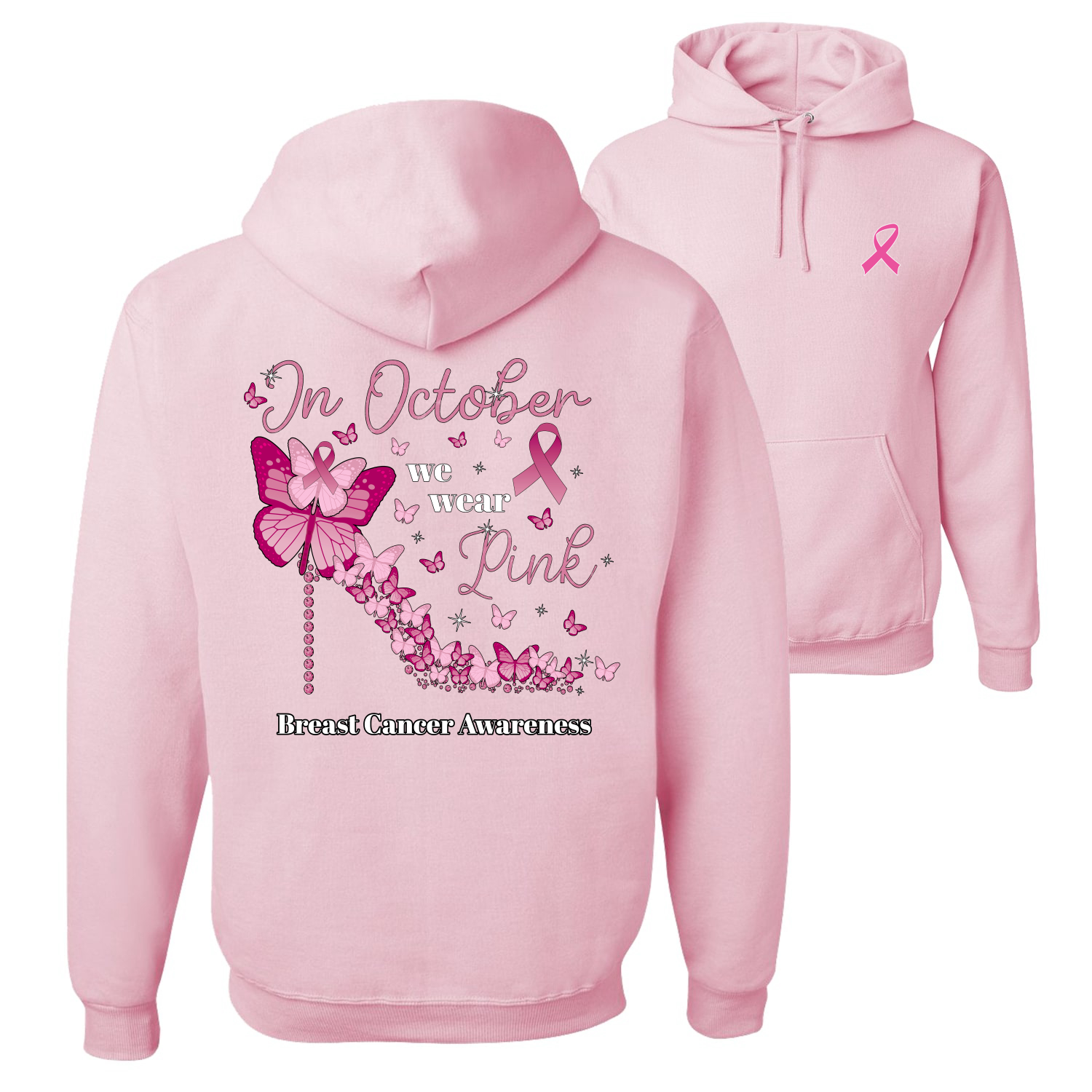 In October We Wear Pink Diamond Heel Unisex Graphic Hoodie Sweatshirt - Picture 6 of 8