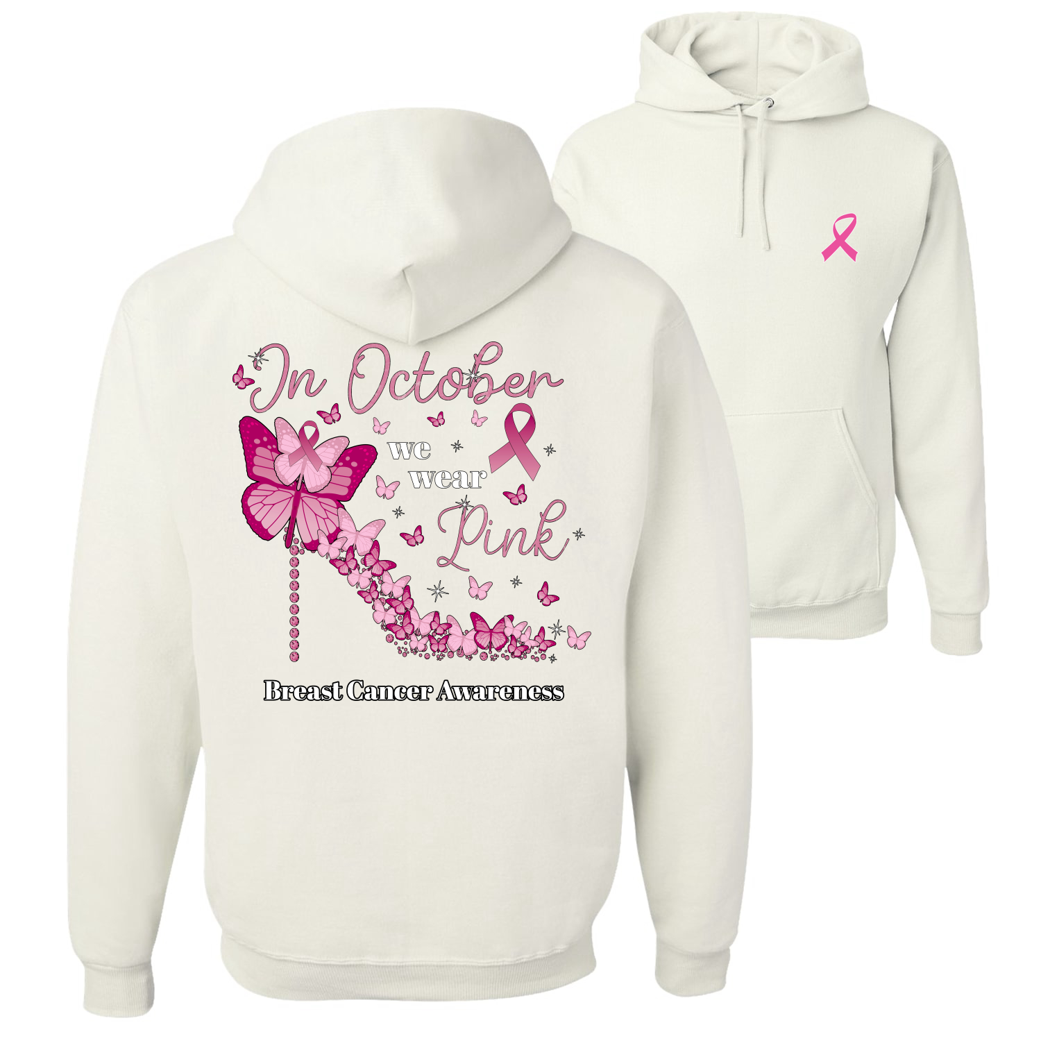 In October We Wear Pink Diamond Heel Unisex Graphic Hoodie Sweatshirt - Picture 8 of 8