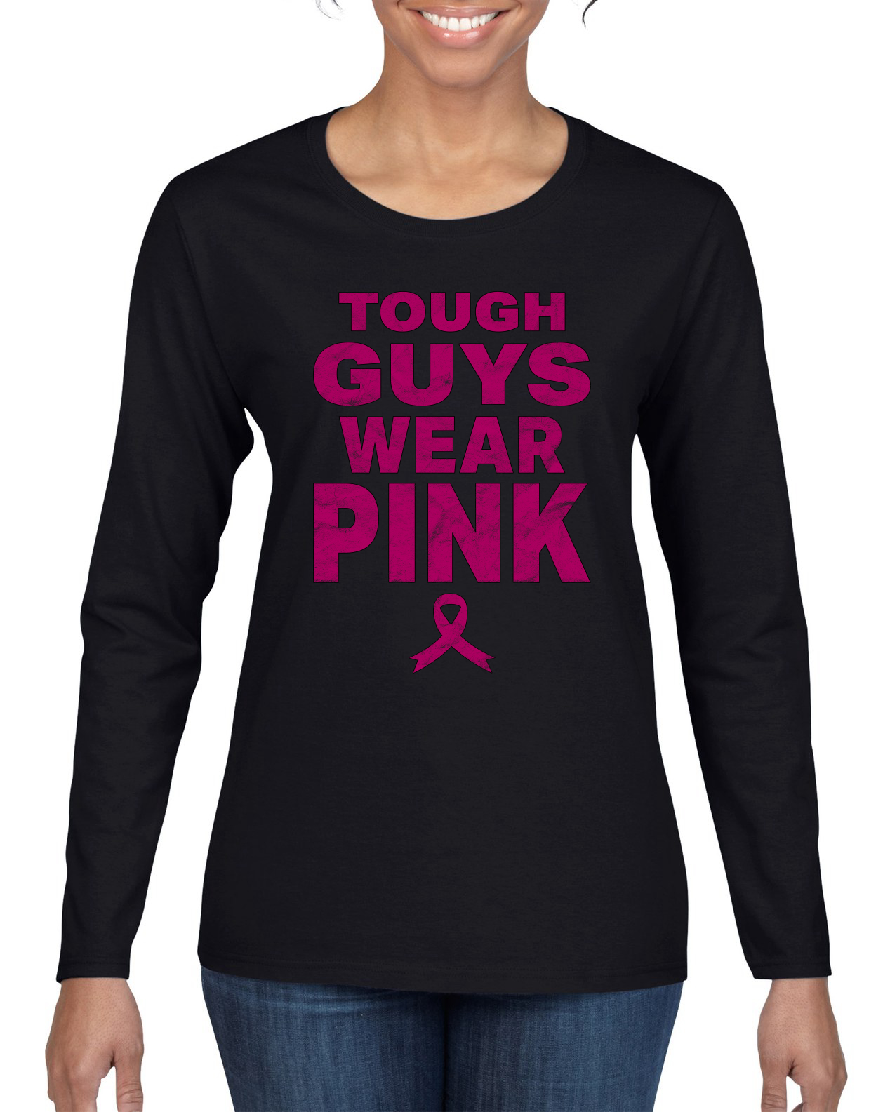Hombres duros usan camiseta rosa angustiada mujer gráfica manga larga - Imagen 3 de 6