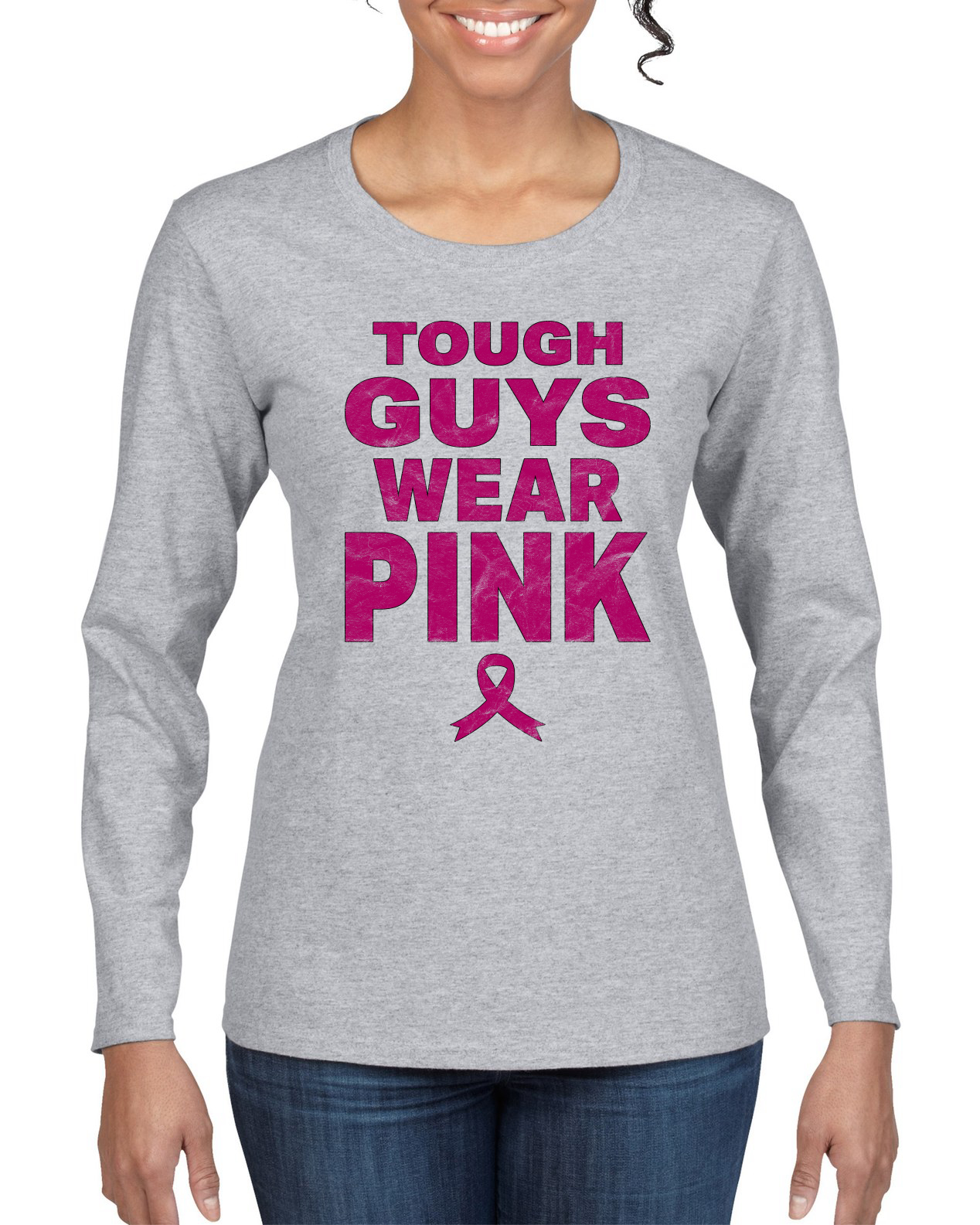 Hombres duros usan camiseta rosa angustiada mujer gráfica manga larga - Imagen 5 de 6