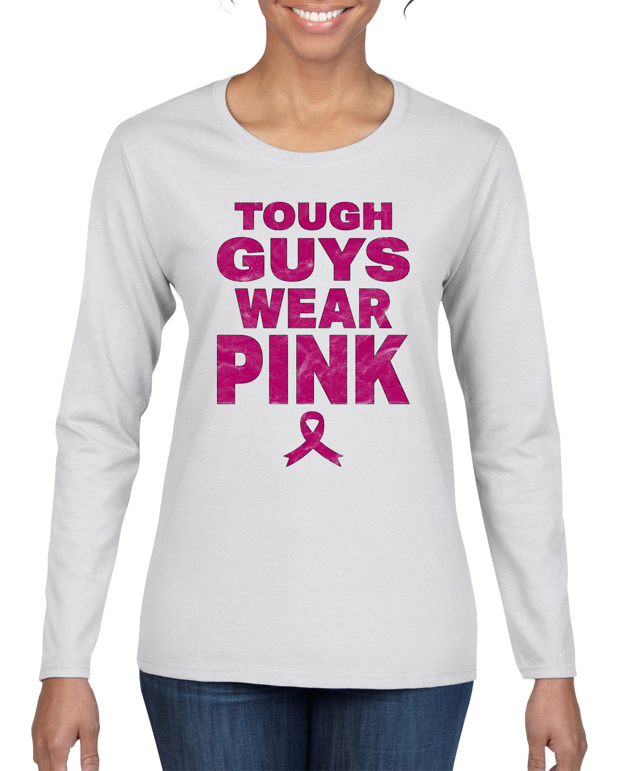 Hombres duros usan camiseta rosa angustiada mujer gráfica manga larga - Imagen 6 de 6