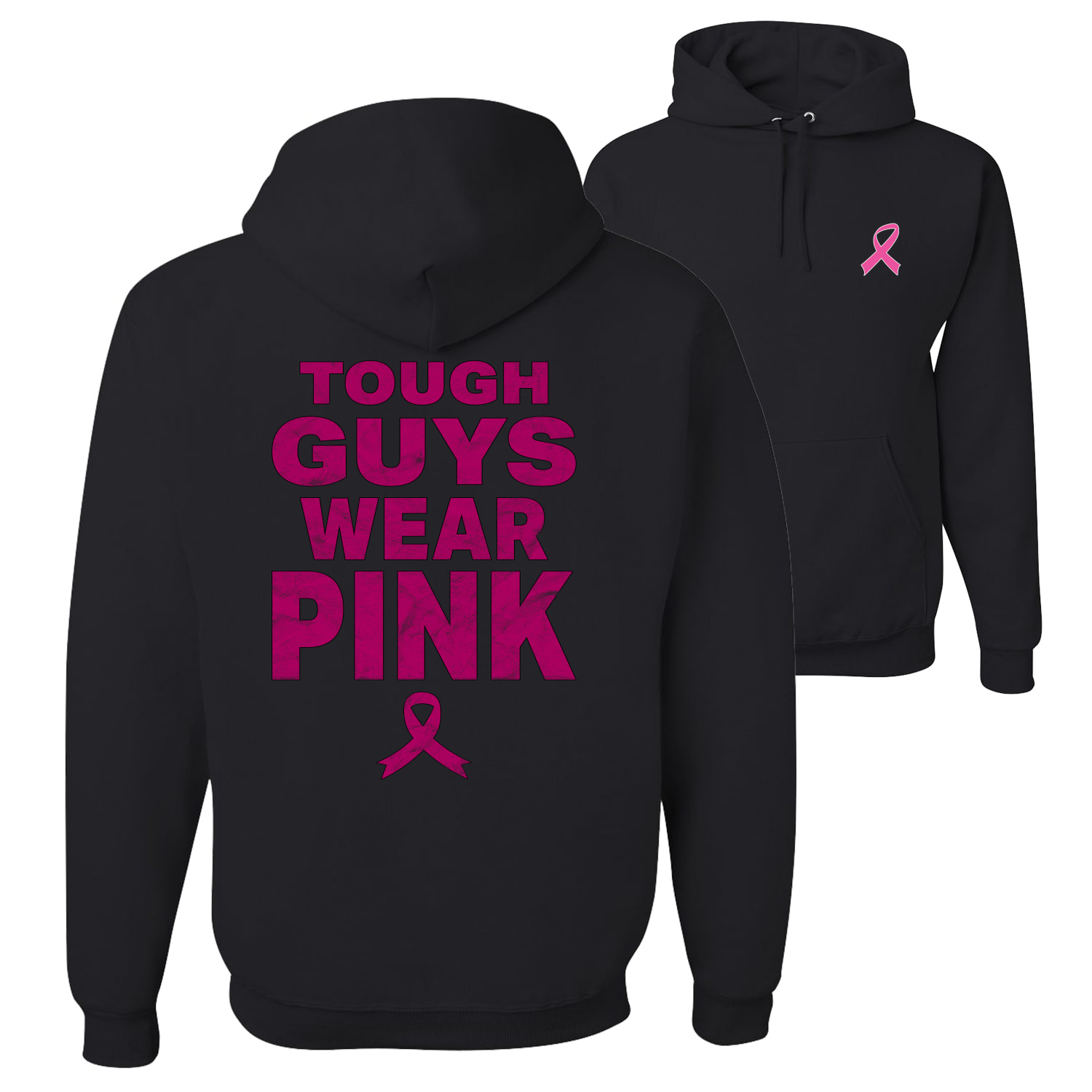 Tough Guys Wear Pink Distressed Front and Back Unisex Graphic Hoodie Sweatshirt - Picture 2 of 8