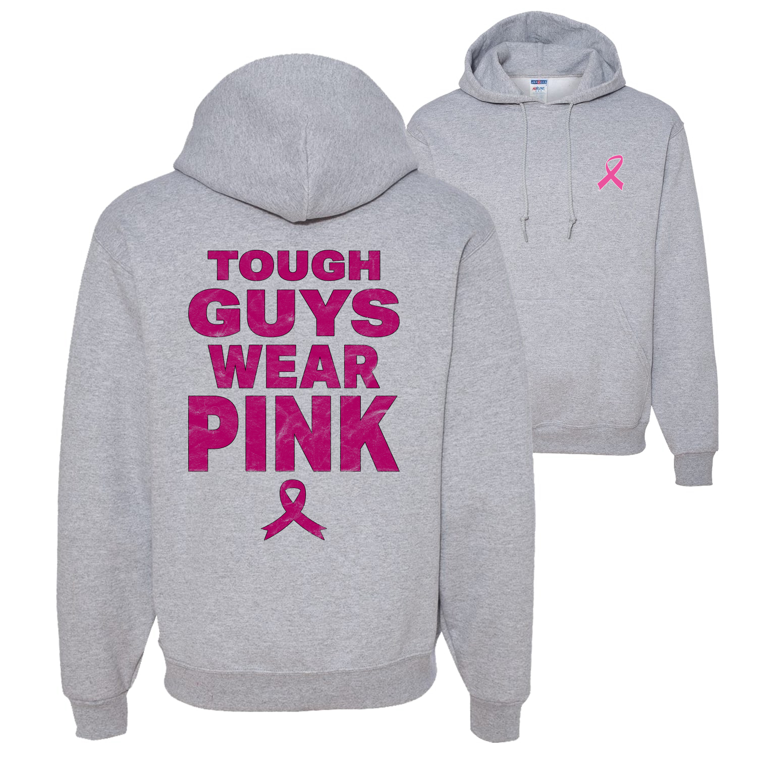 Tough Guys Wear Pink Distressed Front and Back Unisex Graphic Hoodie Sweatshirt - Picture 5 of 8