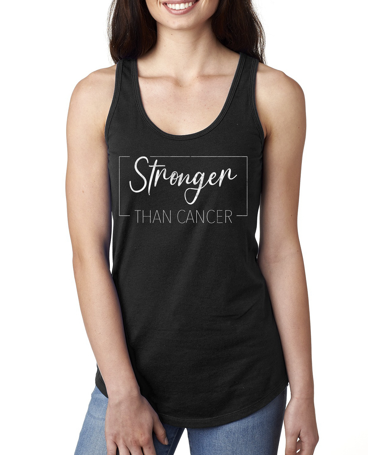 Camiseta sin mangas Stronger Than Cancer Distressed espalda deportiva para dama - Imagen 3 de 8