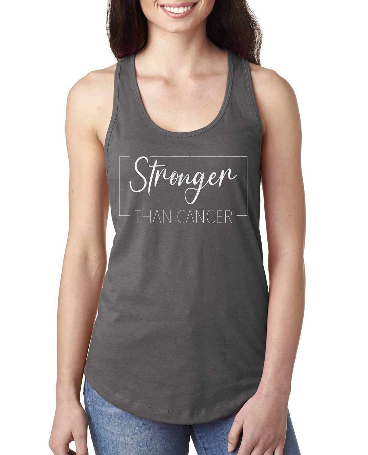 Camiseta sin mangas Stronger Than Cancer Distressed espalda deportiva para dama - Imagen 6 de 8