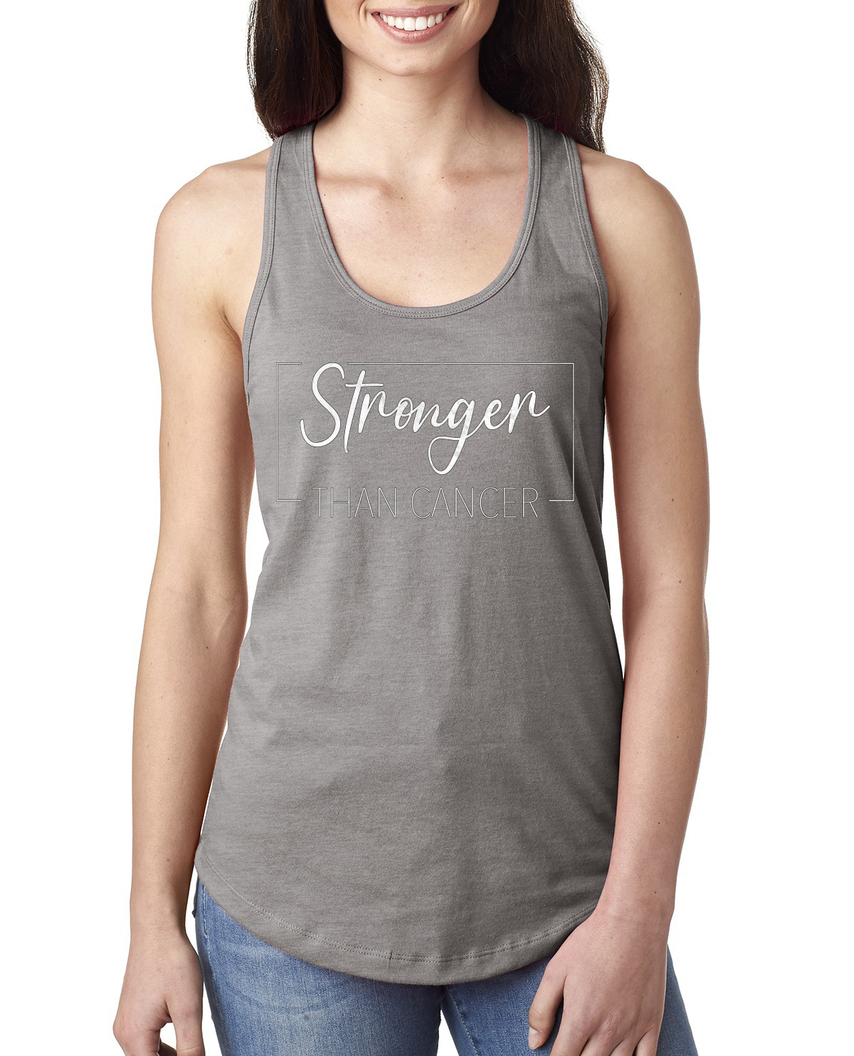 Camiseta sin mangas Stronger Than Cancer Distressed espalda deportiva para dama - Imagen 4 de 8
