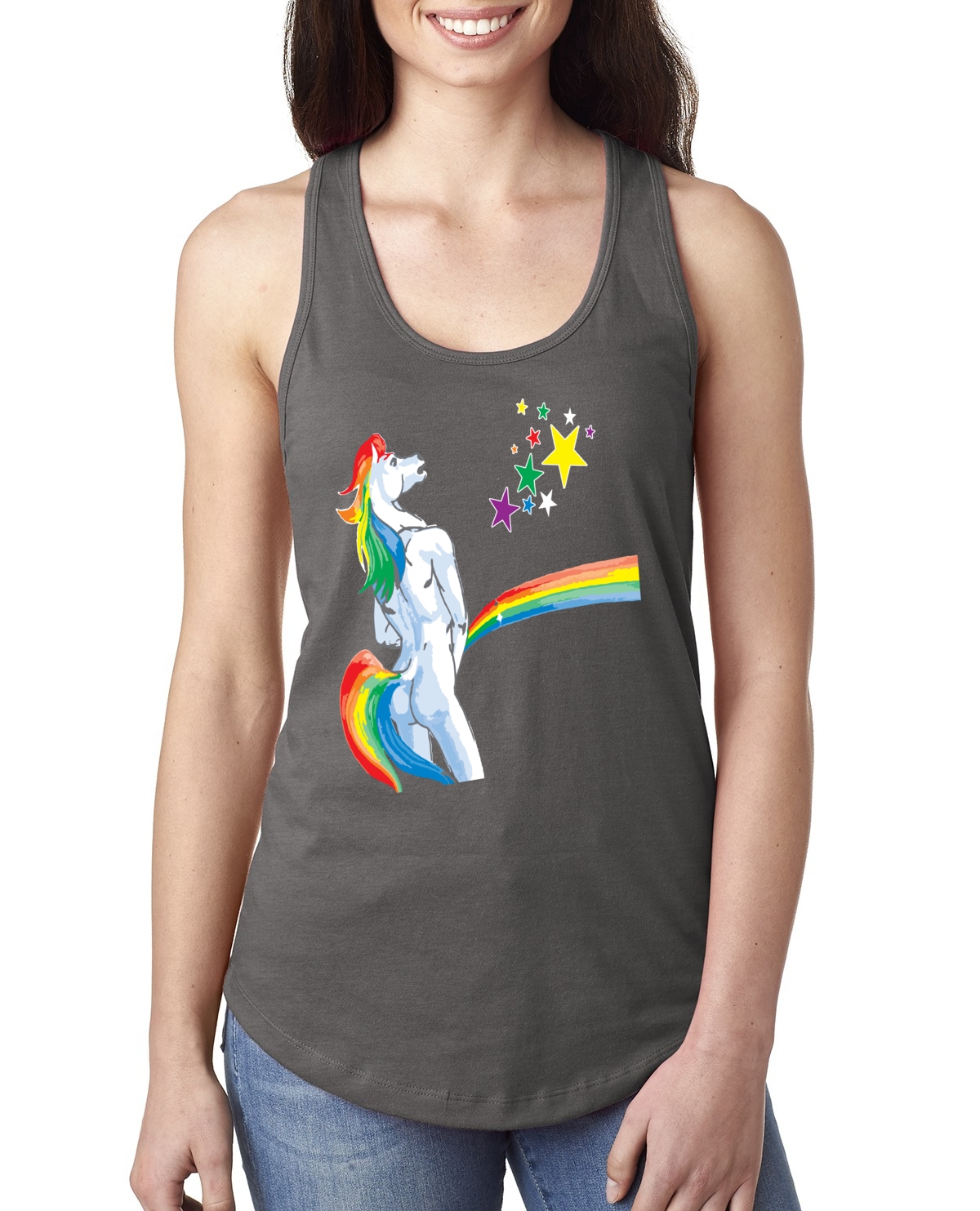 Camiseta sin mangas ofensiva arco iris orinar unicornio para mujer - Imagen 11 de 15