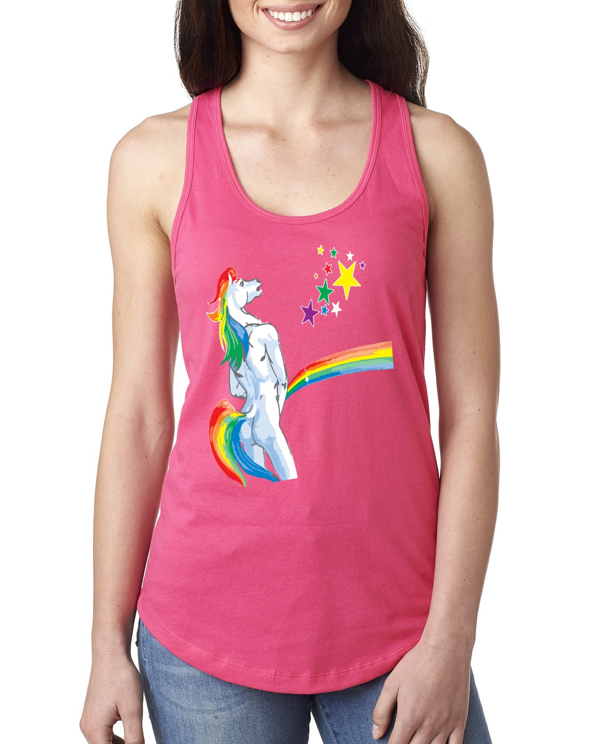 Camiseta sin mangas ofensiva arco iris orinar unicornio para mujer - Imagen 12 de 15