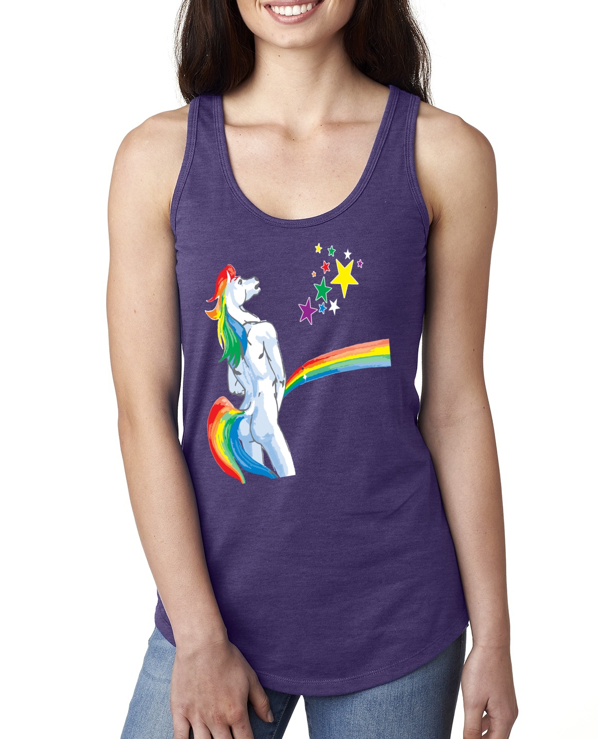 Camiseta sin mangas ofensiva arco iris orinar unicornio para mujer - Imagen 13 de 15