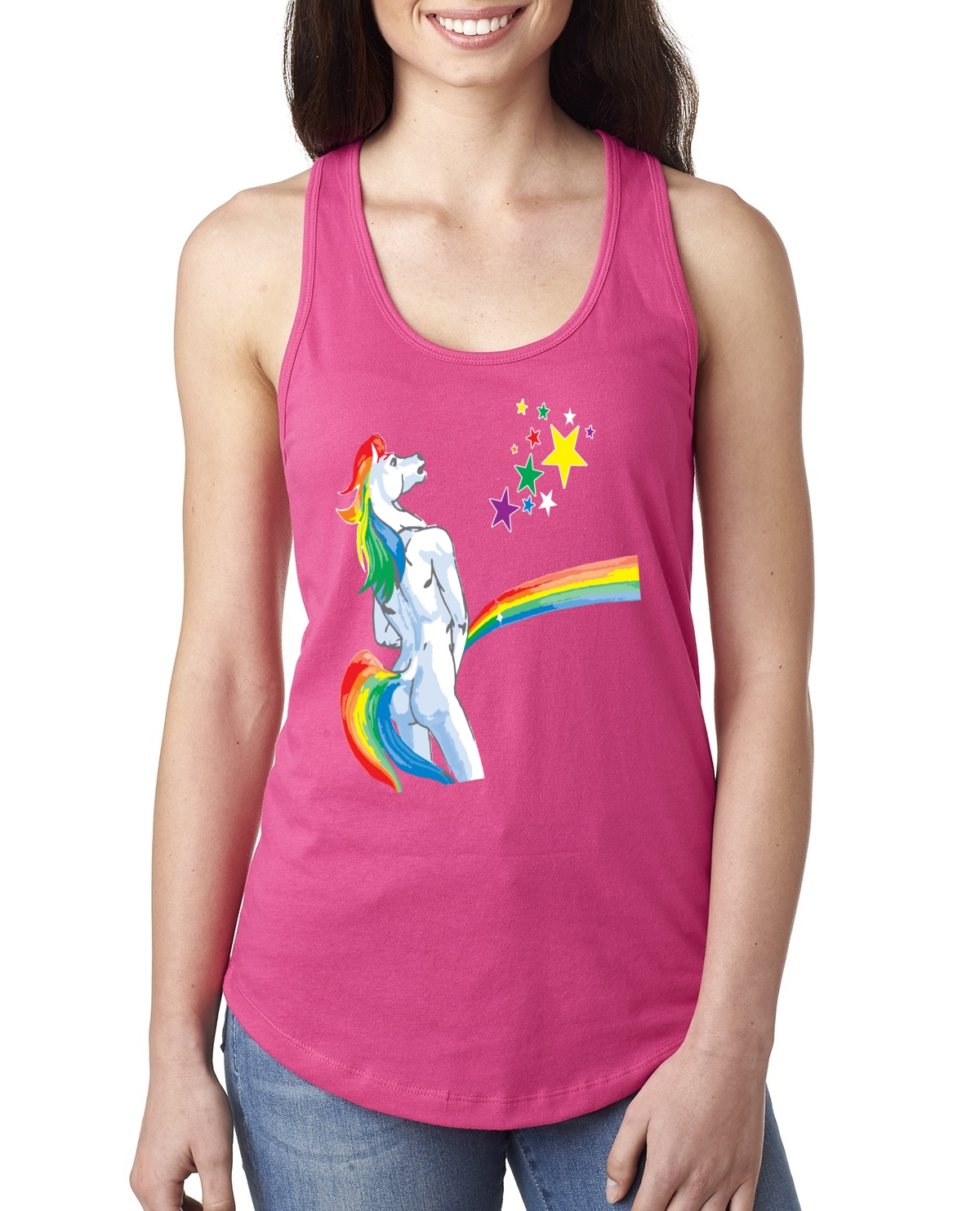 Camiseta sin mangas ofensiva arco iris orinar unicornio para mujer - Imagen 14 de 15
