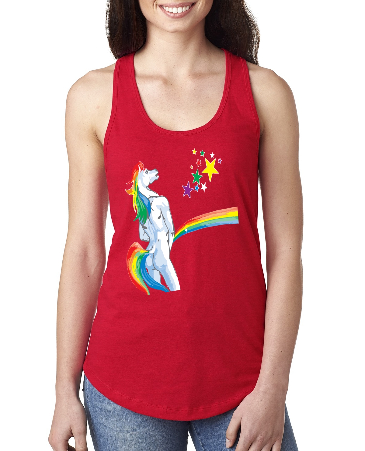 Camiseta sin mangas ofensiva arco iris orinar unicornio para mujer - Imagen 7 de 15