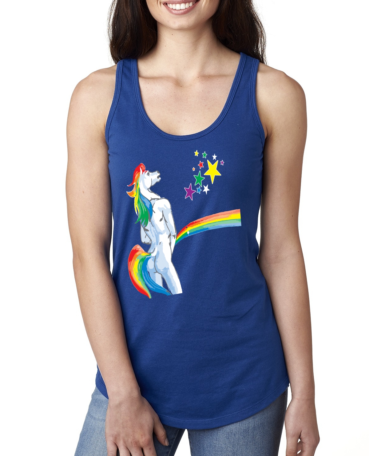 Camiseta sin mangas ofensiva arco iris orinar unicornio para mujer - Imagen 8 de 15