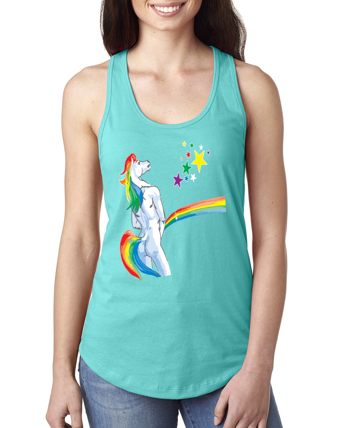 Camiseta sin mangas ofensiva arco iris orinar unicornio para mujer - Imagen 9 de 15