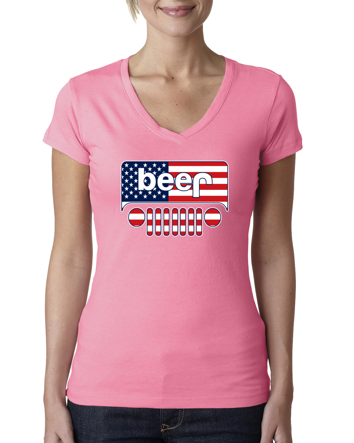 Beer Jeep Logo Parody American Flag Humor T-Shirt Womens ...