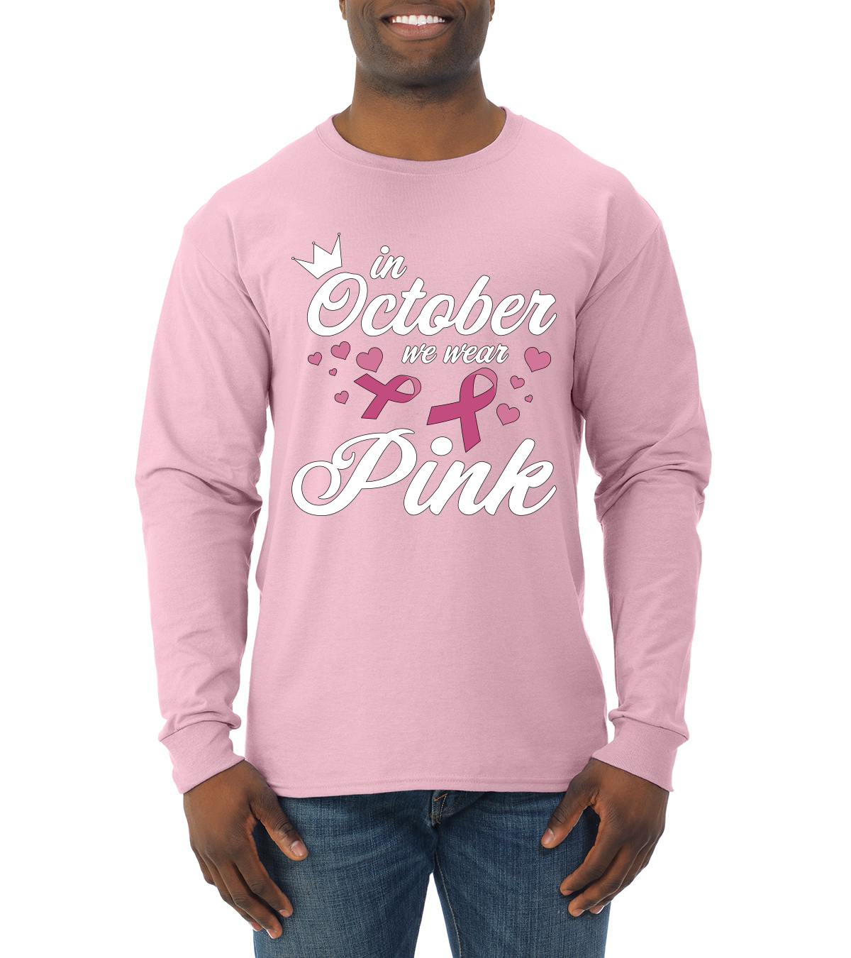 En octubre usamos camisa de manga larga corona rosa para hombre - Imagen 7 de 8