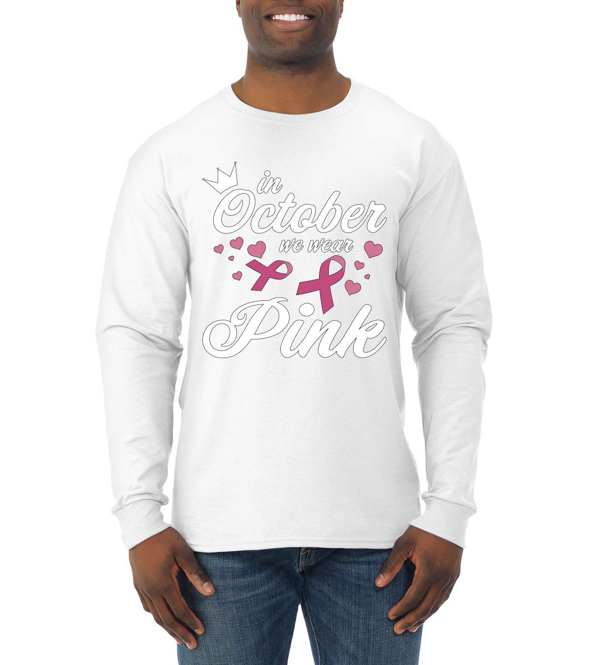 En octubre usamos camisa de manga larga corona rosa para hombre - Imagen 8 de 8