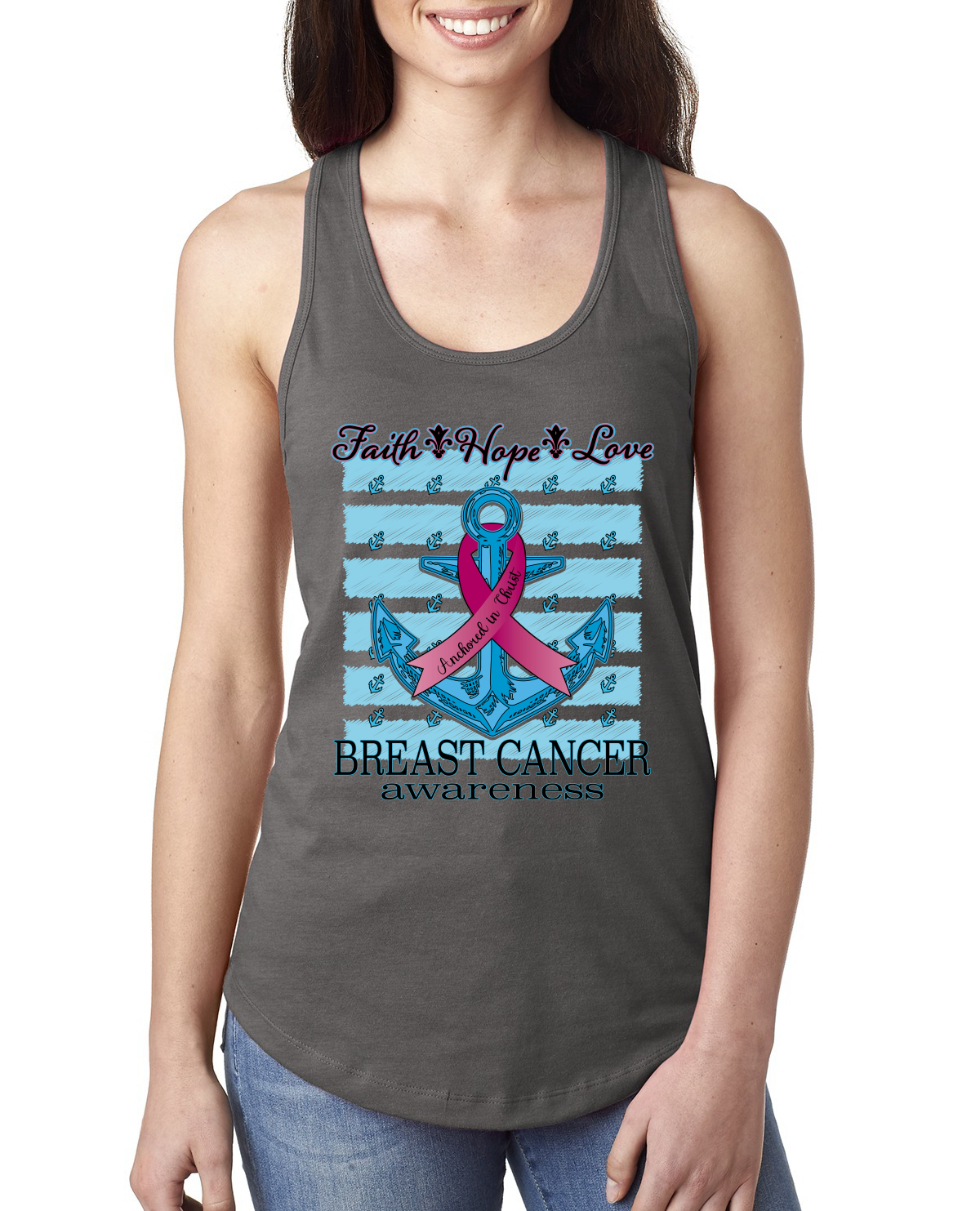 Camiseta sin mangas Faith Hope Love Anchor para damas Racerback - Imagen 6 de 8
