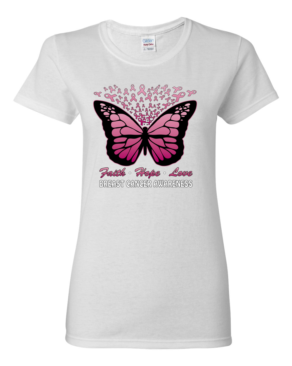 Camiseta gráfica para mujer Faith Hope amor mariposa cintas - Imagen 8 de 8