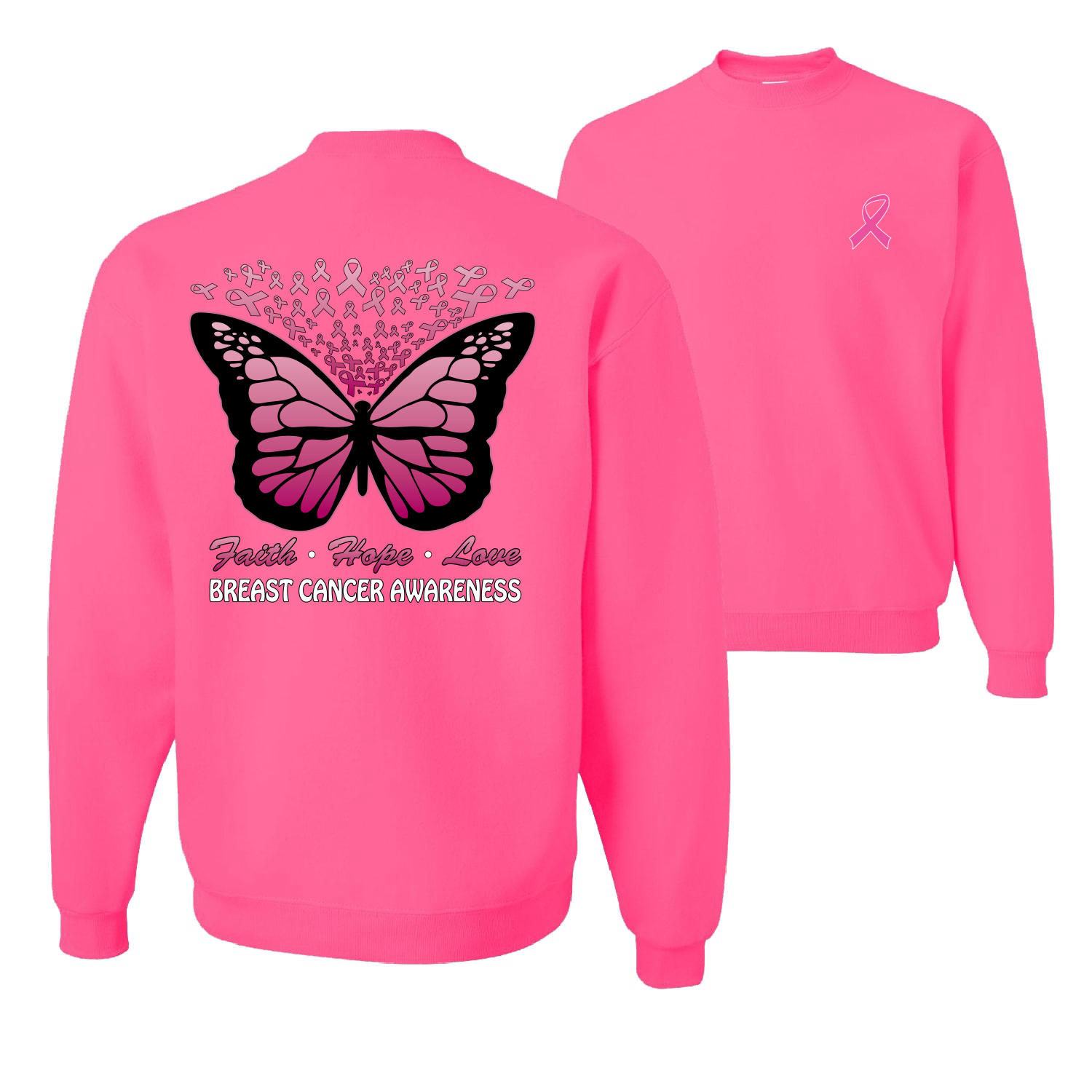 Faith Hope Love Schmetterlingsbänder Unisex Rundhalsausschnitt grafisches Sweatshirt - Bild 7 von 8