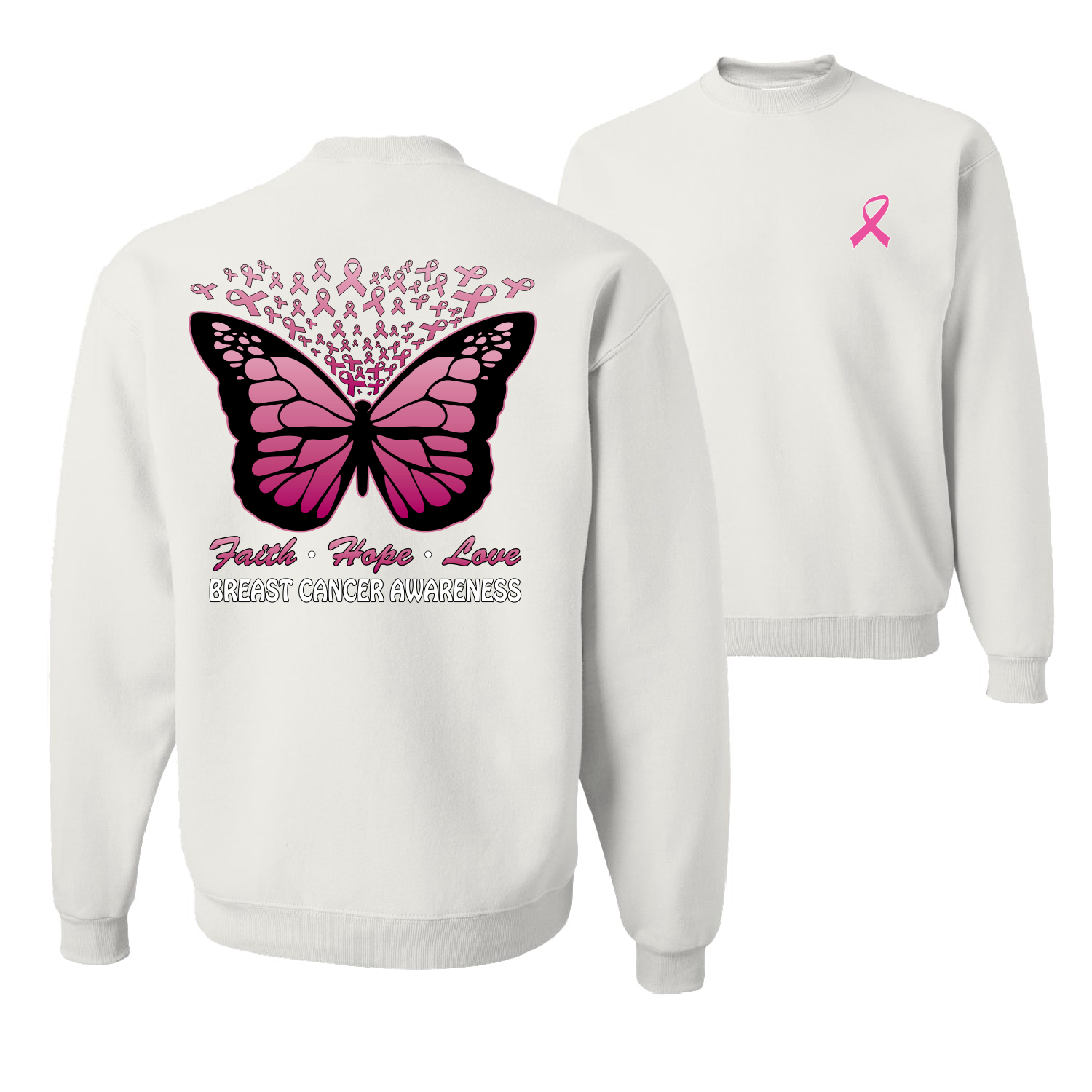 Faith Hope Love Schmetterlingsbänder Unisex Rundhalsausschnitt grafisches Sweatshirt - Bild 8 von 8