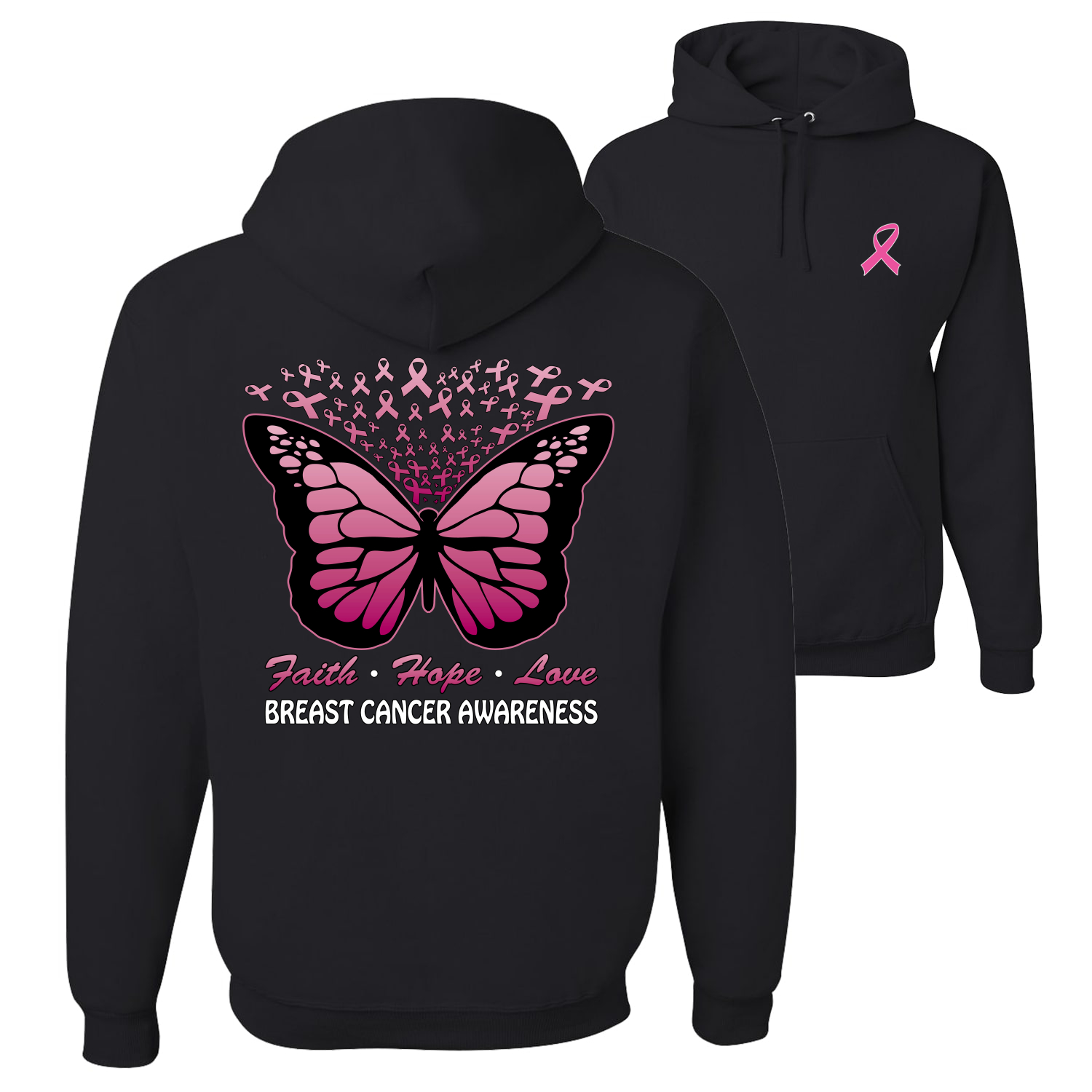 Faith Hope Love Butterfly Ribbons Unisex Graphic Hoodie Sweatshirt - Picture 2 of 8