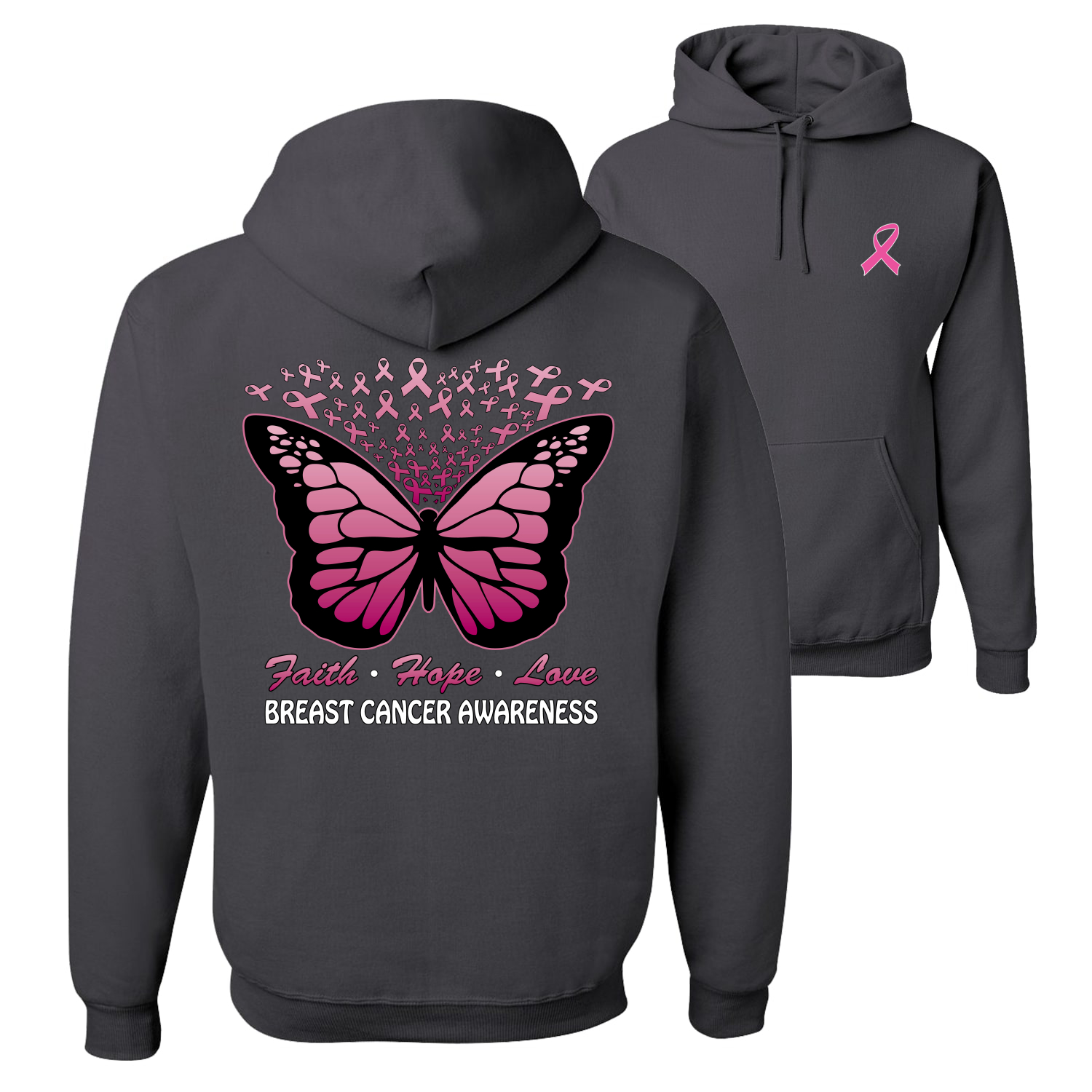 Faith Hope Love Butterfly Ribbons Unisex Graphic Hoodie Sweatshirt - Picture 3 of 8