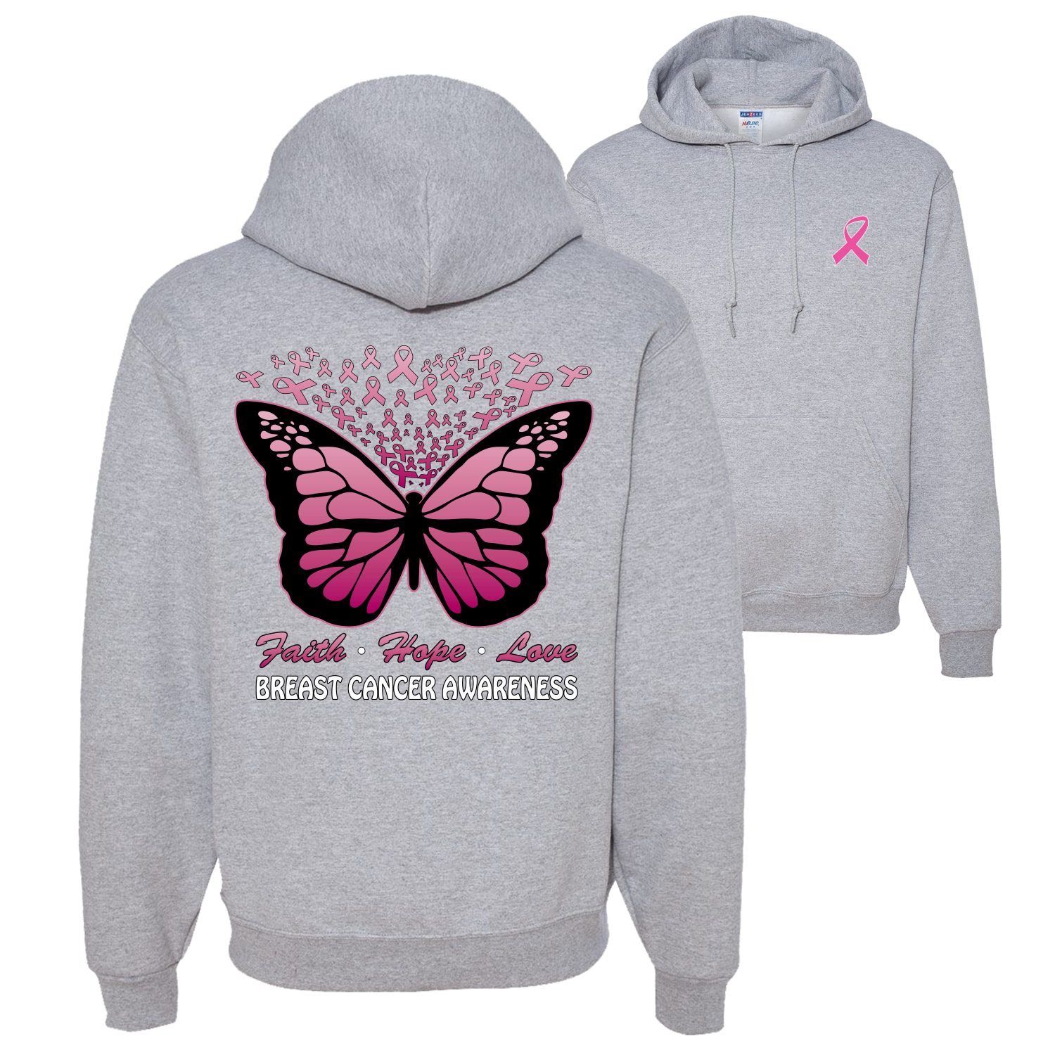 Faith Hope Love Butterfly Ribbons Unisex Graphic Hoodie Sweatshirt - Picture 5 of 8