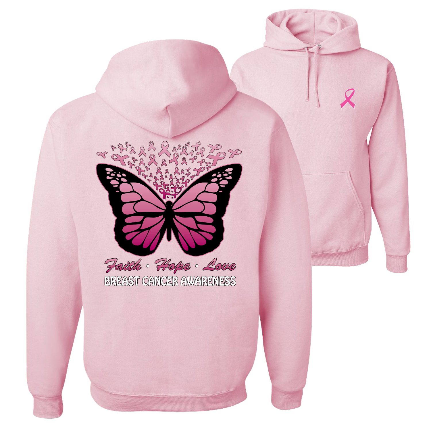 Faith Hope Love Butterfly Ribbons Unisex Graphic Hoodie Sweatshirt - Picture 6 of 8