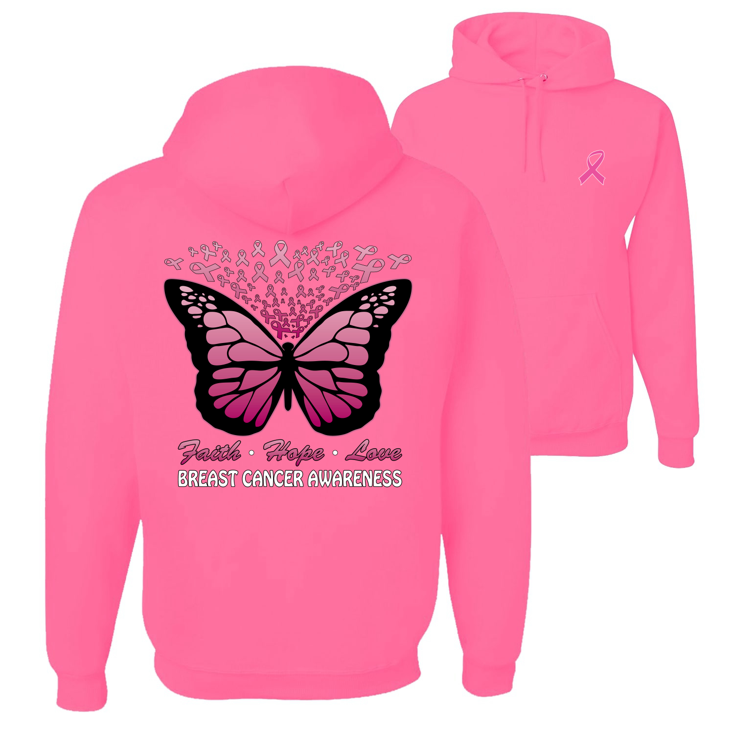 Faith Hope Love Butterfly Ribbons Unisex Graphic Hoodie Sweatshirt - Picture 7 of 8