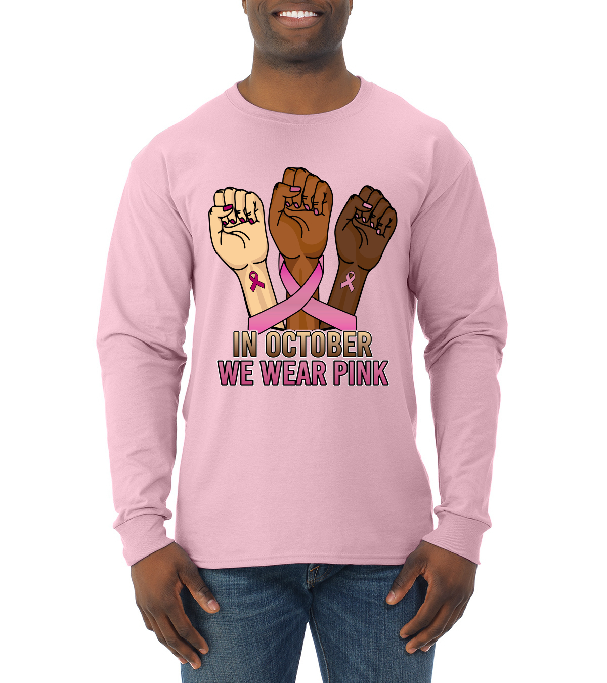En octubre usamos camisa rosa puños de protesta para hombre manga larga - Imagen 7 de 8
