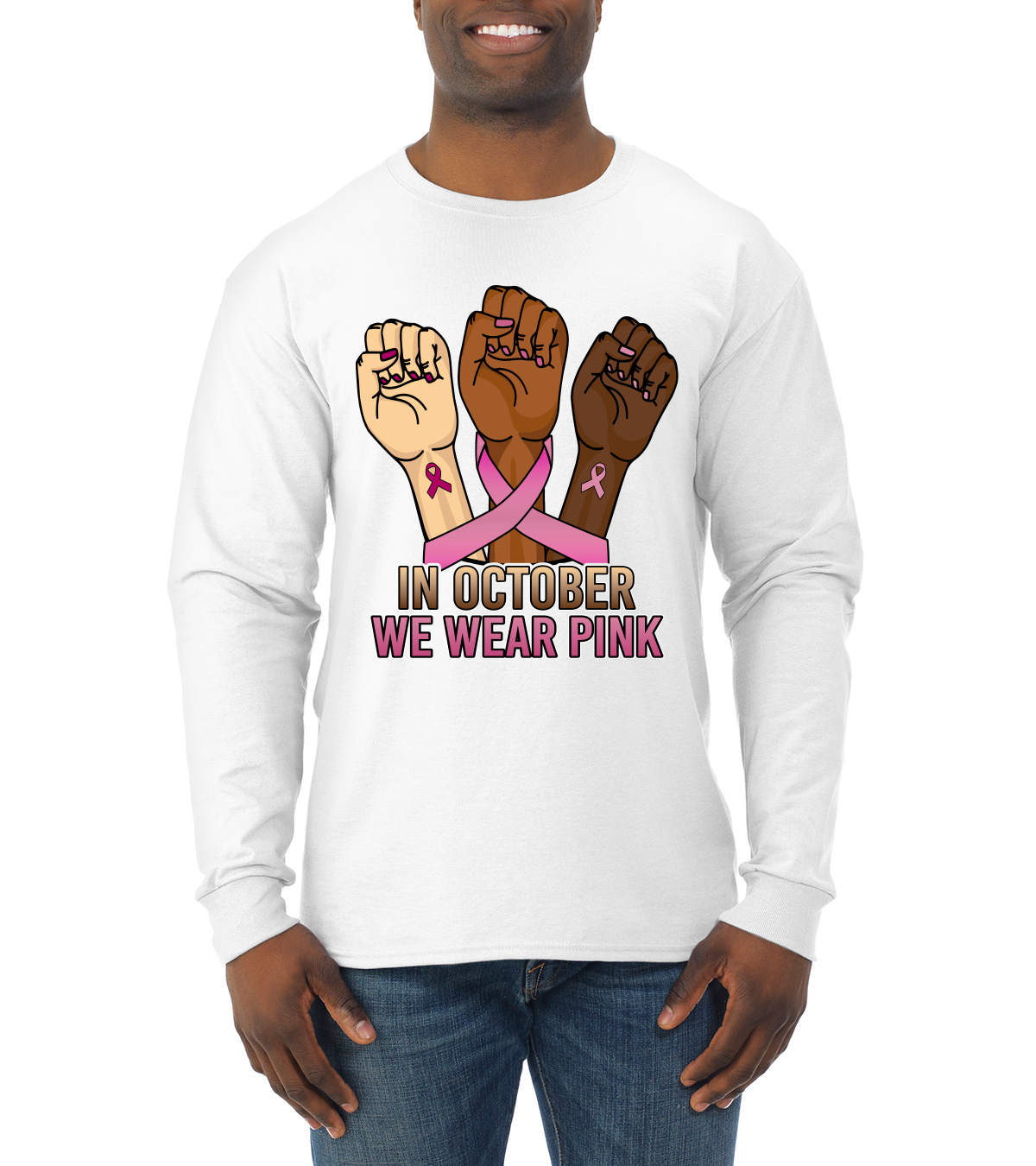 En octubre usamos camisa rosa puños de protesta para hombre manga larga - Imagen 8 de 8