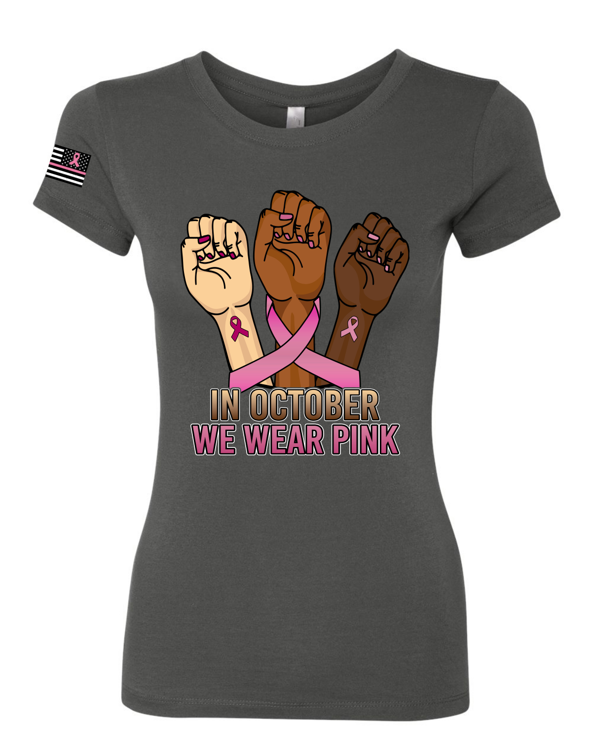 En octubre usamos camiseta rosa puños de protesta para mujeres calce ajustado junior - Imagen 6 de 6