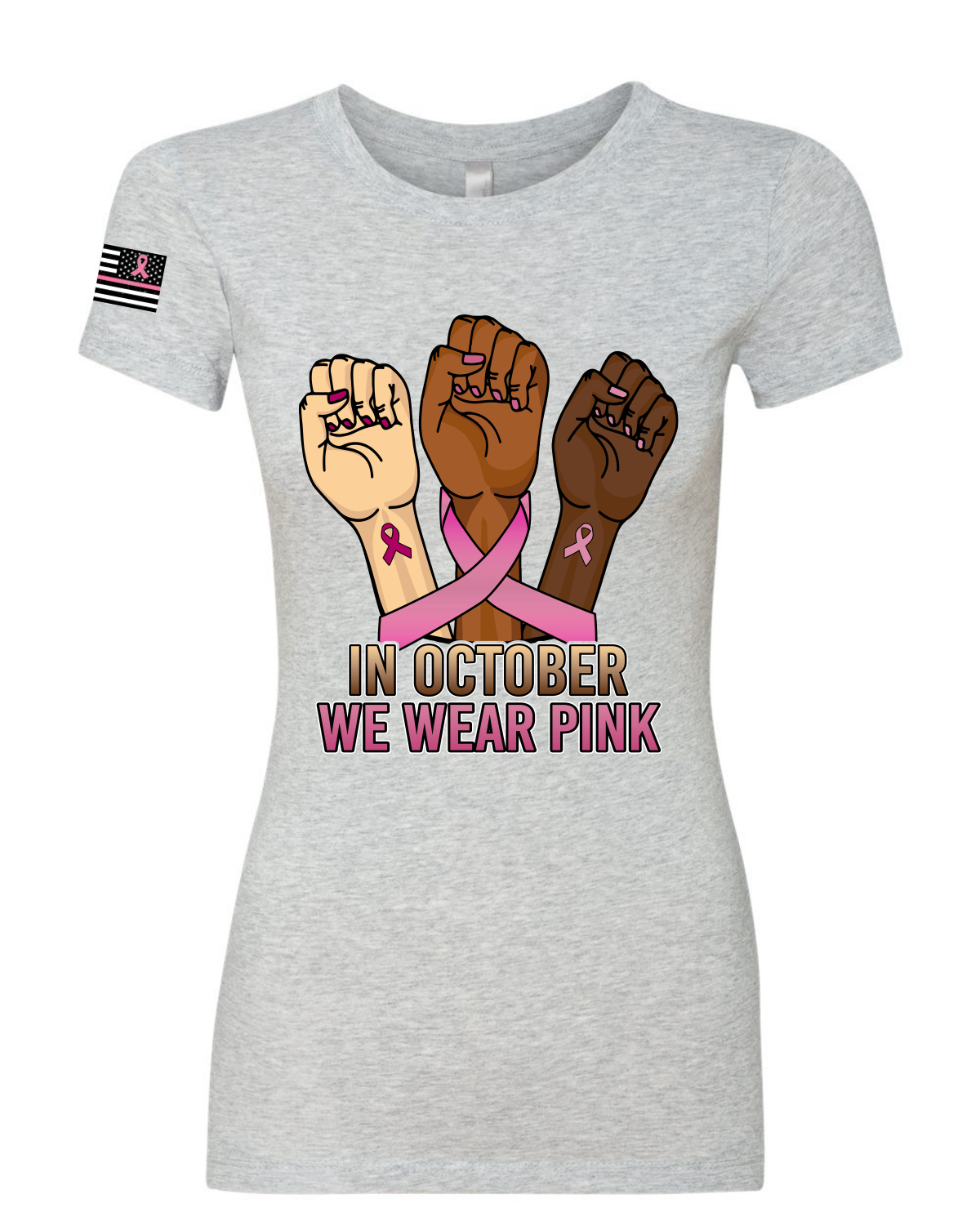 En octubre usamos camiseta rosa puños de protesta para mujeres calce ajustado junior - Imagen 4 de 6