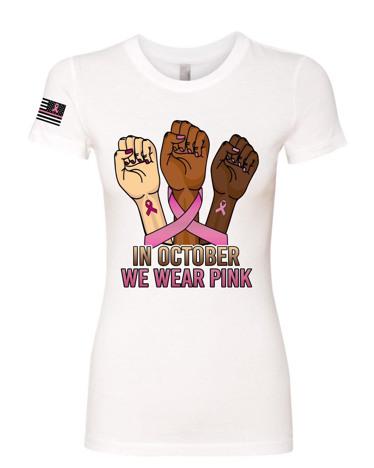 En octubre usamos camiseta rosa puños de protesta para mujeres calce ajustado junior - Imagen 5 de 6