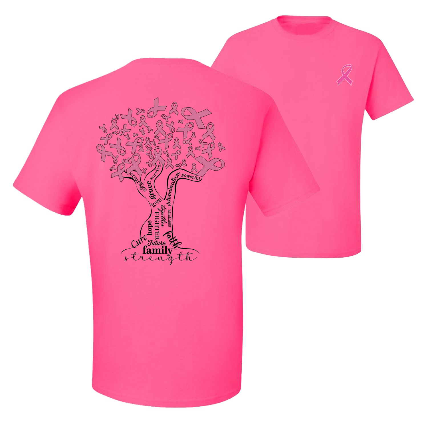 Camiseta gráfica Pink Tree Words of Encourament delantera y trasera para hombre - Imagen 8 de 9
