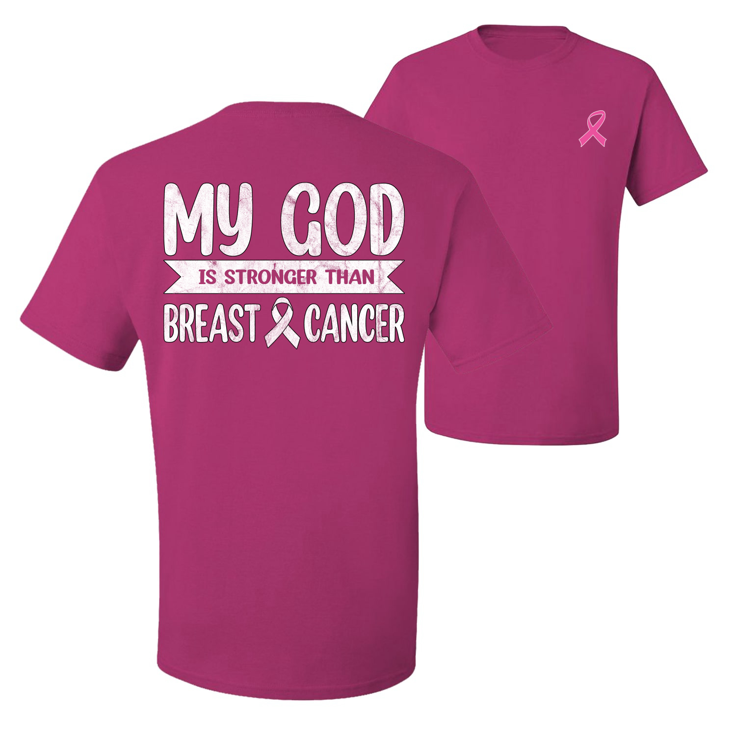 My God Is Stronger Than Breast Cancer White Distressed Front and Back Men TShirt - Picture 4 of 9