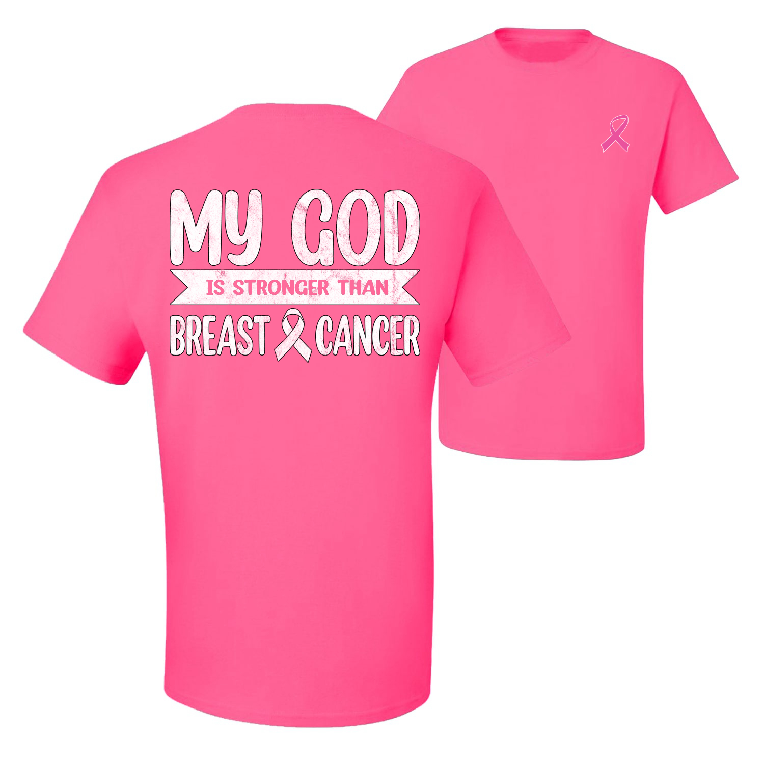 My God Is Stronger Than Breast Cancer White Distressed Front and Back Men TShirt - Picture 8 of 9