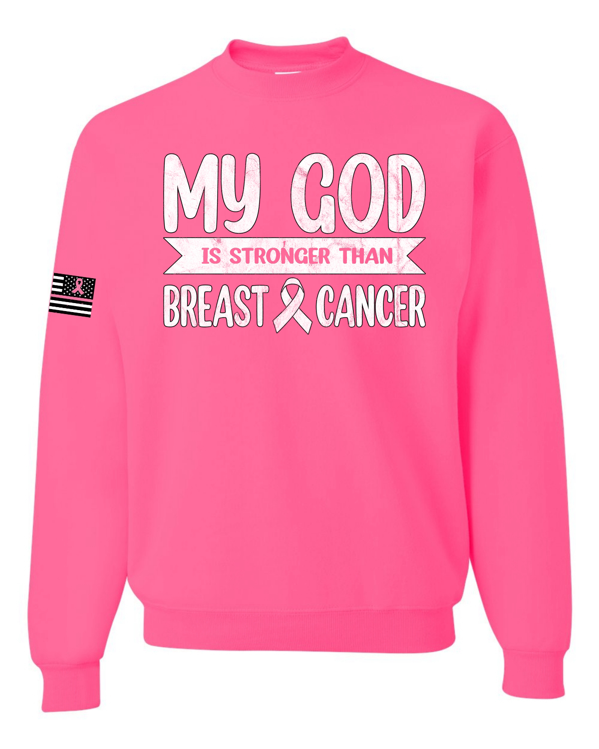 Sudadera unisex My God Is Stronger Than Breast Cancer blanca angustiada - Imagen 7 de 8