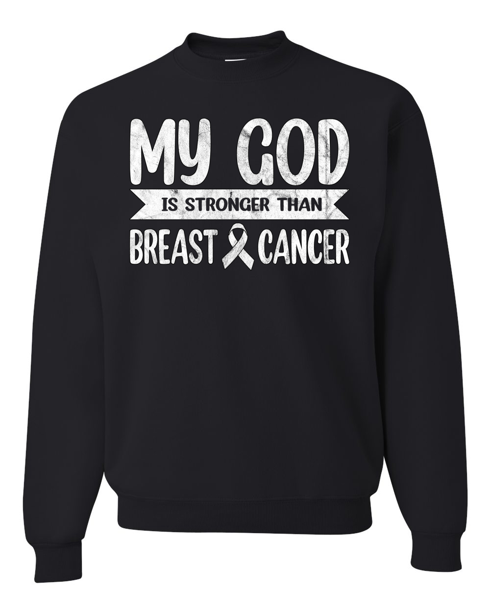 Sudadera unisex My God Is Stronger Than Breast Cancer blanca angustiada - Imagen 3 de 10