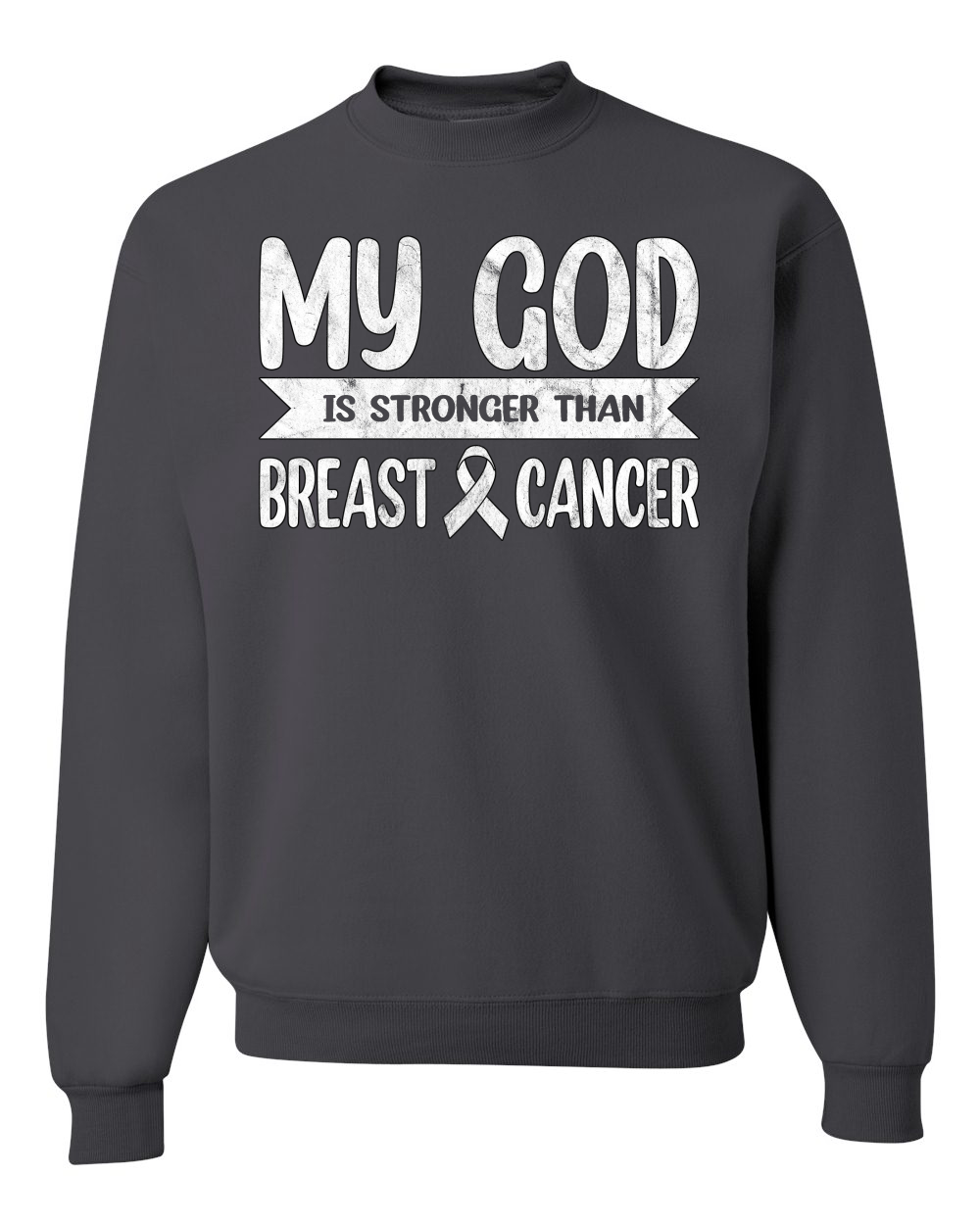 Sudadera unisex My God Is Stronger Than Breast Cancer blanca angustiada - Imagen 4 de 10