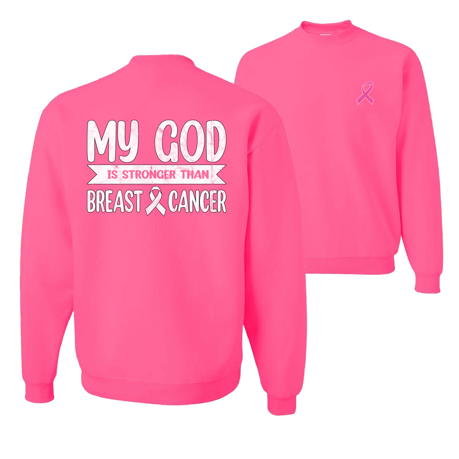 Sudadera unisex My God Is Stronger Than Breast Cancer blanca angustiada - Imagen 7 de 8