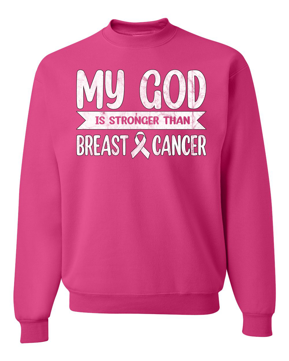 Sudadera unisex My God Is Stronger Than Breast Cancer blanca angustiada - Imagen 5 de 10