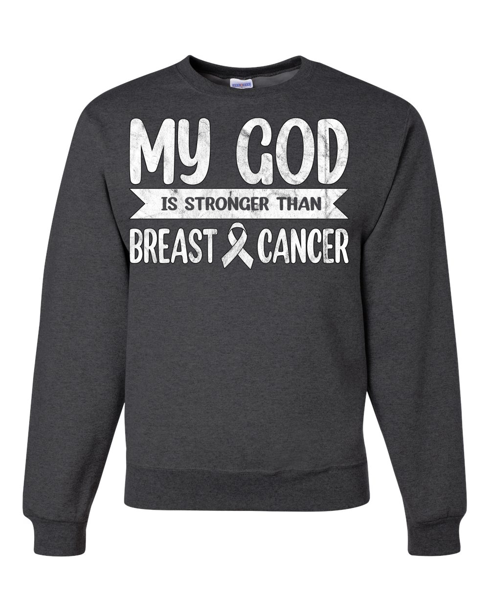 Sudadera unisex My God Is Stronger Than Breast Cancer blanca angustiada - Imagen 6 de 10