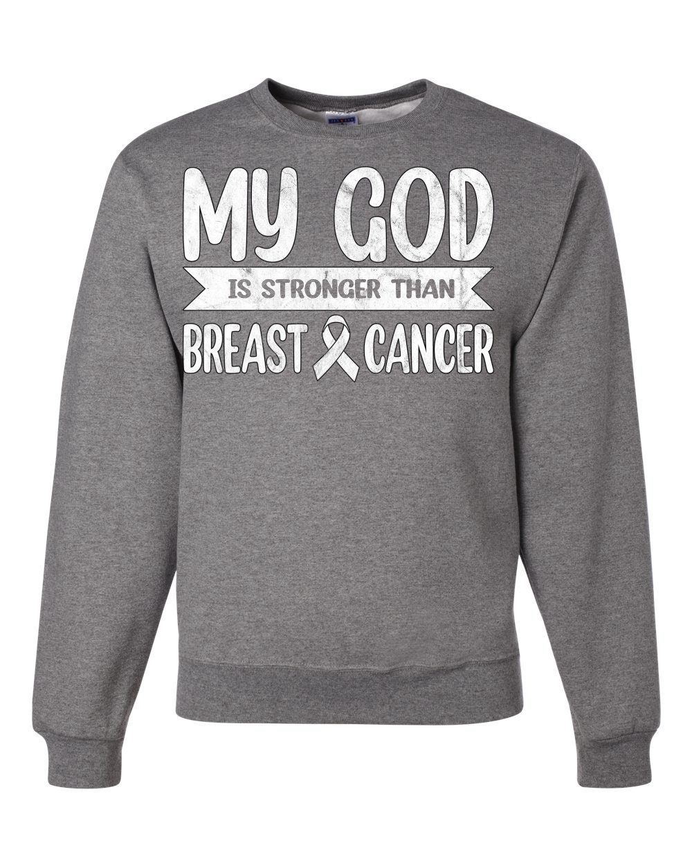 Sudadera unisex My God Is Stronger Than Breast Cancer blanca angustiada - Imagen 7 de 10