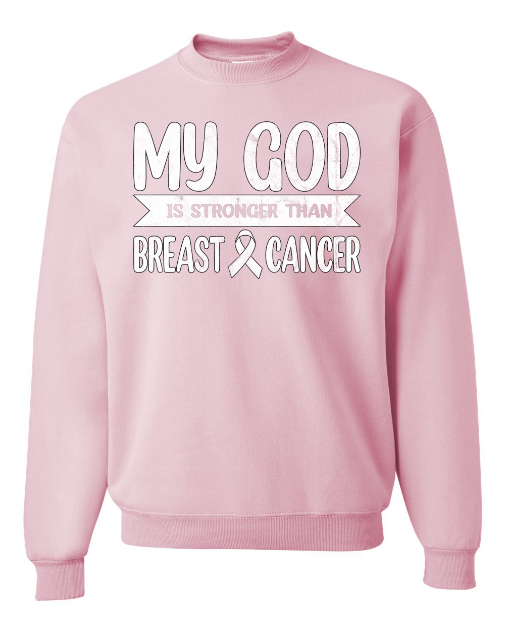 Sudadera unisex My God Is Stronger Than Breast Cancer blanca angustiada - Imagen 8 de 10