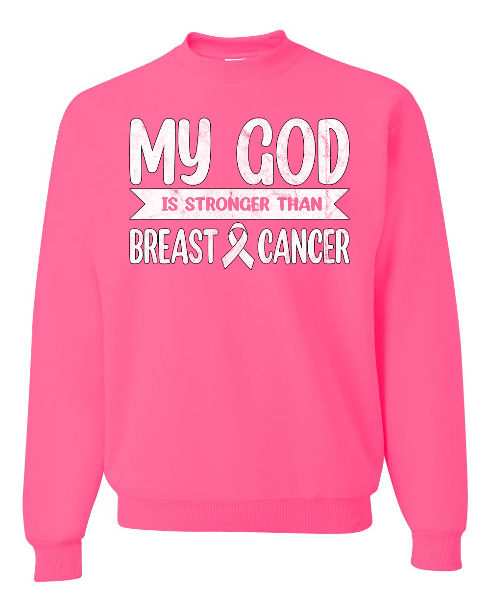 Sudadera unisex My God Is Stronger Than Breast Cancer blanca angustiada - Imagen 9 de 10