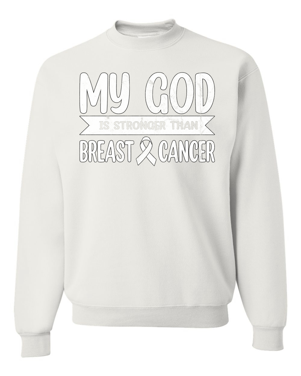 Sudadera unisex My God Is Stronger Than Breast Cancer blanca angustiada - Imagen 10 de 10