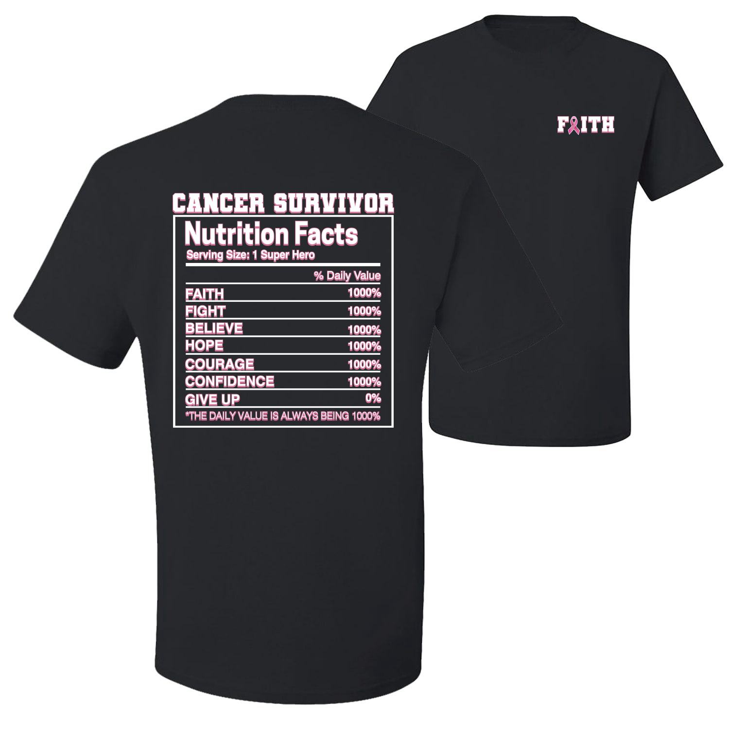 Camiseta gráfica para hombre con datos nutricionales de sobrevivientes de cáncer de mama delantera y trasera - Imagen 2 de 9