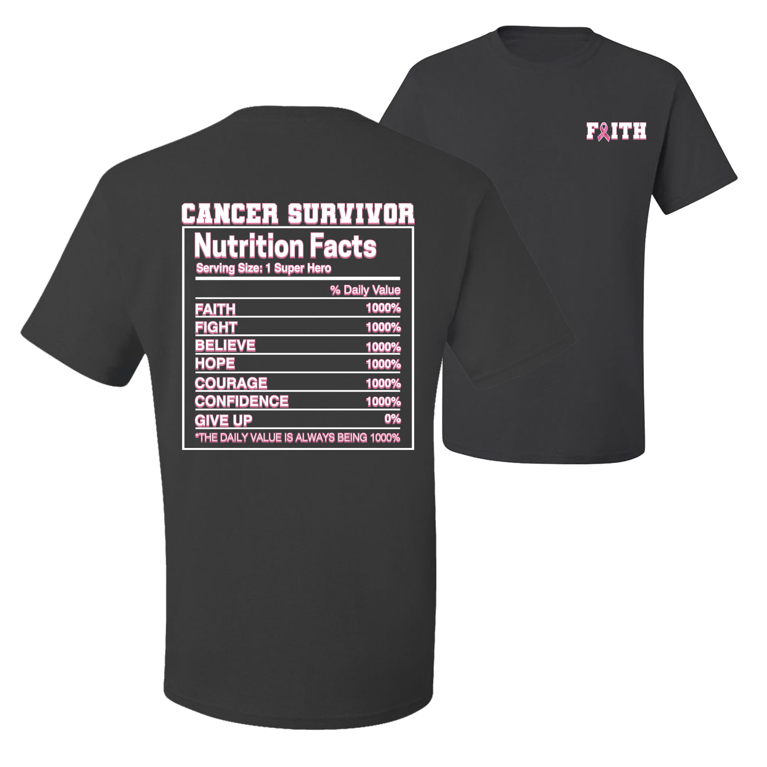 Camiseta gráfica para hombre con datos nutricionales de sobrevivientes de cáncer de mama delantera y trasera - Imagen 3 de 9
